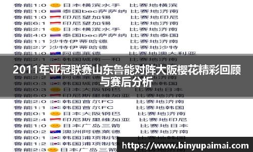 2011年亚冠联赛山东鲁能对阵大阪樱花精彩回顾与赛后分析